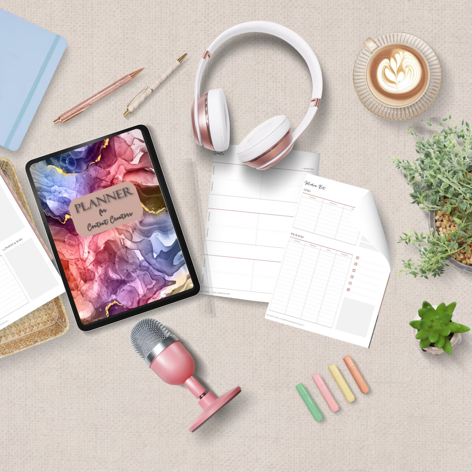 Content Creator Digital Planner, Alcohol Ink Mockup